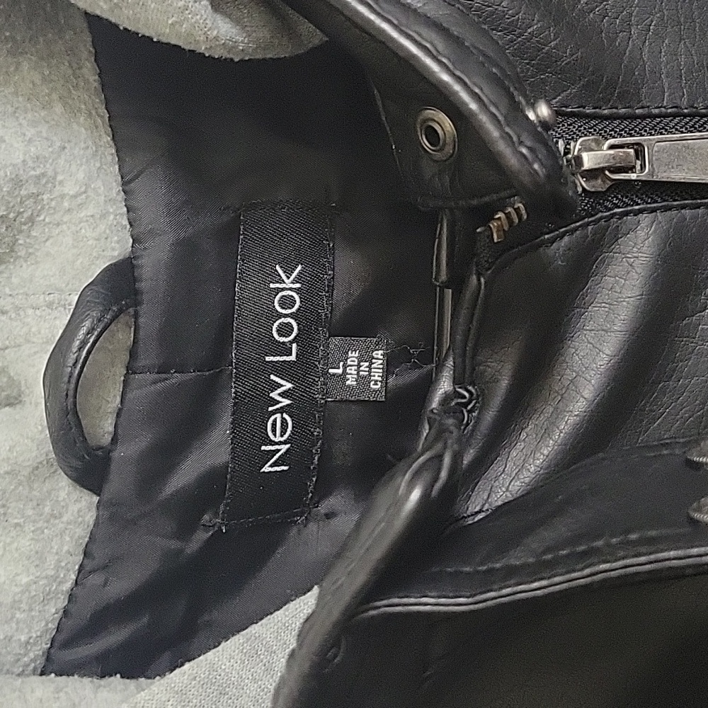 Vegan Leather / Cotton Colorblock Moto Biker Jacket - Picture 5 of 7